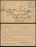 GREAT BRITAIN. 1881 (Aug 12). London - USA. Early Card Frkd 1/2d (perfin PRYCE), Cds. VF Scarce Early Usage. - ...-1840 Precursori