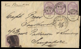 GREAT BRITAIN. 1886. London - Singapore. EL Frkd 1d Violet X 4, Cds + (last Minute) Cork. "Penang - Singapore" Cds Along - ...-1840 Precursores