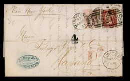 GREAT BRITAIN. 1877 (April 18). GB - USA - CUBA. Mancheter To Havana / Cuba. Via New York, Where "10 Cts." Red Charge Ap - ...-1840 Precursores