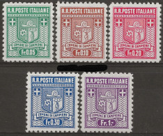 RSICA1-5N - 1944 RSI / Campione D'Italia, Sassone Nr. 1/5, Serie Di 5 Francobolli Nuovi Senza Linguella **/ - Emissions Locales/autonomes