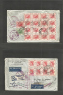 HONG KONG. 1955 (26 July) Kowloon - Hawaii, Honululu (28 July) Registered Multifkd (front + Reverse) Envelope Bearing 25 - Other & Unclassified