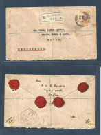 HONG KONG. 1934 (7 May) HK-A (post Office Branch) - Macau (8 May) Registered 30c Yellow Fkd Single Stamp, Cds + R-label  - Otros & Sin Clasificación