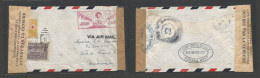 HAITI. 1945 (Aug) Port Prince - Martinique, Fort De France, French Caribbe (5 Aug) Red Cross Issue. Multifkd Airmail Env - Haiti