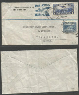 HAITI. 1935 (13 Nov) Port Au Prince - Switzerland, Thayngen. Air Multifkd Envelope. Includes 1 Gourde Blue Air Stamp + C - Haïti