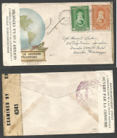 HAITI. 1943 (28 Aug). P. Prince - USA, Grenada, Mississippi. Color Illustrated Politica Envelope. Multifkd + Dual Censor - Haïti