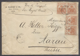 HAITI. 1896 (6 Nov). Les Cayes - Switzerland (26 Nov). Multifkd Env 5c Orange X4 Palm Issue Cds. Via Jacmel / Royal Mail - Haïti