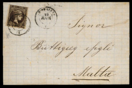 GREECE. 1880. Pireo To Malta. E. Franked With 3ol Large Hermes, Dark Brown, Cream Paper Athens Print, Coarse Impression  - Sonstige & Ohne Zuordnung