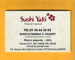 Carte De Visite RESTAURANT Japonais - Sushi Yaki - 92160 Antony - - Autres & Non Classés