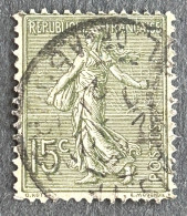 FRA0130U5D - Type Semeuse Lignée - 15 C Grey-green Used Stamp - Type III - 1904 - France YT 130b - 1903-60 Semeuse Lignée