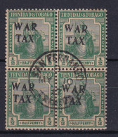 Trinidad & Tobago: 1917   Britannia 'War Tax' OVPT    SG177    ½d     Used Block Of 4 - Trindad & Tobago (...-1961)