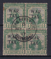 Trinidad & Tobago: 1917   Britannia 'War Tax' OVPT    SG177    ½d     Used Block Of 4 - Trinidad Y Tobago