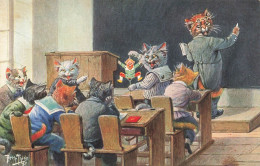 Chats Humanisés * CPA Illustrateur Arthur THIELE Thiele * Série 1423 * Classe école écoliers Tableau Professeur - Cats