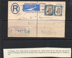 SOUTH AFRICA - 1937 IMPERIAL AIRWAYS  REGISTERED COVER TO BIETHOVEN, HOLLAND  WITH BACKSTAMP - Luftpost