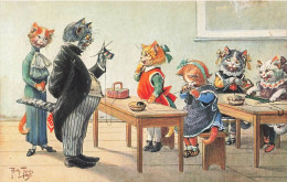 Chats Humanisés * CPA Illustrateur Arthur THIELE Thiele * Série 1423 * Classe école écoliers Leçon De Tricot Tricotage - Cats