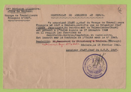 MILITARIA WW2 - CERTIFICAT DE PRESENCE AU CORPS 16e DIVISION MILITAIRE PLACE DE BEZIERS / 1941 - 1939-45