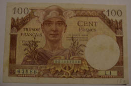 WW2 Billet TRESOR FRANCAIS Territoires Occupés - 100 Cent Francs - 1947 French Treasury