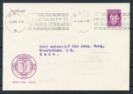 1946 Norway Oslo Philatelic Club Postcard "Frihertsgaven Til De Falnes Etterlatte" Machine Slogan - Briefe U. Dokumente