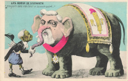 Politique Satirique * CPA Illustrateur 1906 * éléphant Humanisé Pdt République , Adieux De Sisowath Roi Cambodge King - Satirische