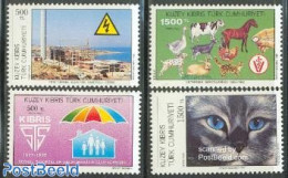 Turkish Cyprus 1992 Mixed Issue 4v, Mint NH, Nature - Transport - Various - Cats - Cattle - Dogs - Horses - Traffic Sa.. - Ongevallen & Veiligheid Op De Weg