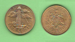 Barbados 5 Five Cents 1988 Brass Coin Lightouse Faro - Barbados