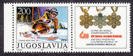 Yugoslavia 1987 Crans Montana Alpine Ski World Championship FIS Skiing Sports Medals ELAN Slovenia, Stamp With Label MNH - Sonstige & Ohne Zuordnung