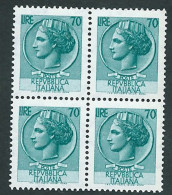 Italia 1968 - 69; Siracusana Stelle Lire 70, Vignetta Piccola; Quartina - 1961-70: Mint/hinged