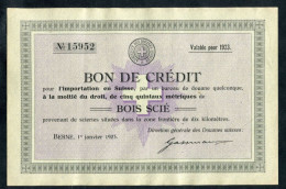 Bon De Crédit Pour L'importation En Suisse De Cinq Quintaux Métriques De Bois Scié / Berne 1er Janvier 1923 - Schweiz