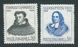 Italia 1968: Tommaso Campanella (1568-1639) E Giambattista Vico (1668-1744) , Filosofi Italiani. - 1961-70: Mint/hinged