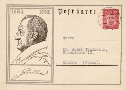 GERMANY WEIMAR REPUBLIC 1932 POSTCARD MiNr P 214 SENT FROM LORCH TO KRAKAU / KRAKÓW / - Postcards