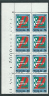Italia 1968; Anniversario Dei Conti Correnti Postali; Blocco D' Angolo Superiore Di 8 Valori ( = 2 Quartine ) - 1961-70:  Nuovi
