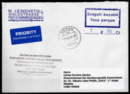 Corona Covid 19 Postal Service Interruption "Zurück An Den Absender... " Reply Coupon Paid Cover To CABO VERDE - Ziekte
