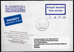 Corona Covid 19 Postal Service Interruption "Zurück An Den Absender... " Reply Coupon Paid Cover To BANJUL GAMBIA - Disease