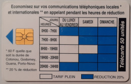 BENIN - Grille Des Heures De Réduction Téléphone - Carte Téléphonique Office Postes Télécommunication Bénin - Benin