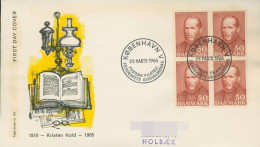 Dänemark 1966 Christen M. Kold Ersttagsbrief 441 Y 4er-Block FDC (X80008) - FDC