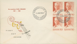 Dänemark 1965 100. Geb. Carl Nielsen Ersttagsbrief 432 Y 4er-Block FDC (X80003) - FDC