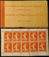 LP2943/38 - FRANCE - 1907 - TYPE SEMEUSE CAMEE - 1/2 FEUILLE De CARNET - N°138e (5 PAIRES) BLOC NEUF* (quasi NEUF**) - Oude : 1906-1965