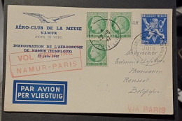 AEROPHILATÉLIE / AERO CLUB DE LA MEUSE 1947 / VOL SPECIAL NAMUR PARIS - Lettres & Documents