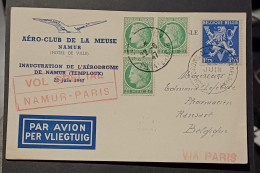 AEROPHILATÉLIE / AERO CLUB DE LA MEUSE 1947 / VOL SPECIAL NAMUR PARIS - Storia Postale