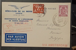 AEROPHILATÉLIE / AERO CLUB DE LA MEUSE 1947 / VOL SPECIAL NAMUR AMSTERDAM - Covers & Documents