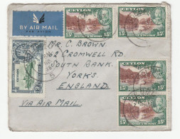 1935 CEYLON PERFIN Multi River Royal Jubilee Stamps COVER Air Mail  To GB Perfins Royalty - Ceylan (...-1947)