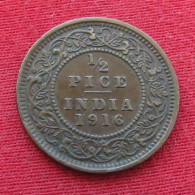 British India 1/2 Half Pice 1916  Inde Indien  Inde Indies Indien  W ºº - Inde