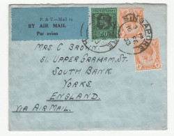 1933 Straits Settlements COVER SINGAPORE P&T Mail 25 Air Mail Label   To GB Malaya Stamps - Straits Settlements