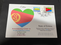 21-3-2024 (3 Y 37) COVID-19 4th Anniversary - Eritrea - 21 March 2024 (with Eritrea UN Flag Stamp) - Disease
