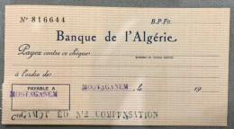 Chèque Bansue D'algerie 1964 1ère Distribution Apres L'indépendance - Schecks  Und Reiseschecks