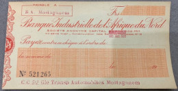 Cheque De Banque Industrielle De L'Afrique Du Nord Colonial - Cheques & Traverler's Cheques