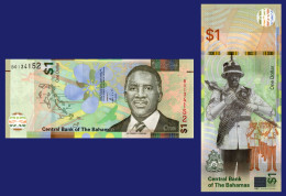 Bahamas $1, P77, Flower, Map, Sir Lynden Pindling / Police Band, 2017, UNC - Bahamas