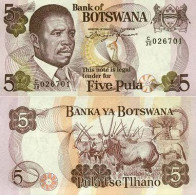 Botswana P11a, 5 Pula, Pres. Masire, Guinea Fowl / Gemsbok Antelope UNC (1992) - Botswana