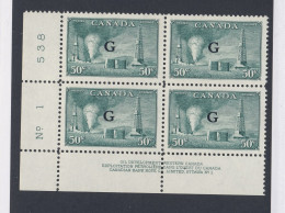 4x Canada G Over Print Stamps; Block Of 4 #O24 - 50c Guide Value = $40.00 - Overprinted