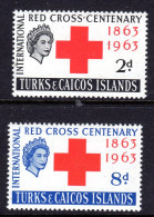 TURKS & CAICOS ISLANDS - 1963 RED CROSS ANNIVERSARY SET (2V) FINE MNH ** SG 255-256 - Turks & Caicos (I. Turques Et Caïques)