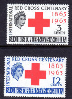 SAINT CHRISTOPHER NEVIS ANGUILLA - 1963 RED CROSS ANNIVERSARY SET (2V) FINE MNH ** SG 127-128 - St.Christopher-Nevis & Anguilla (...-1980)